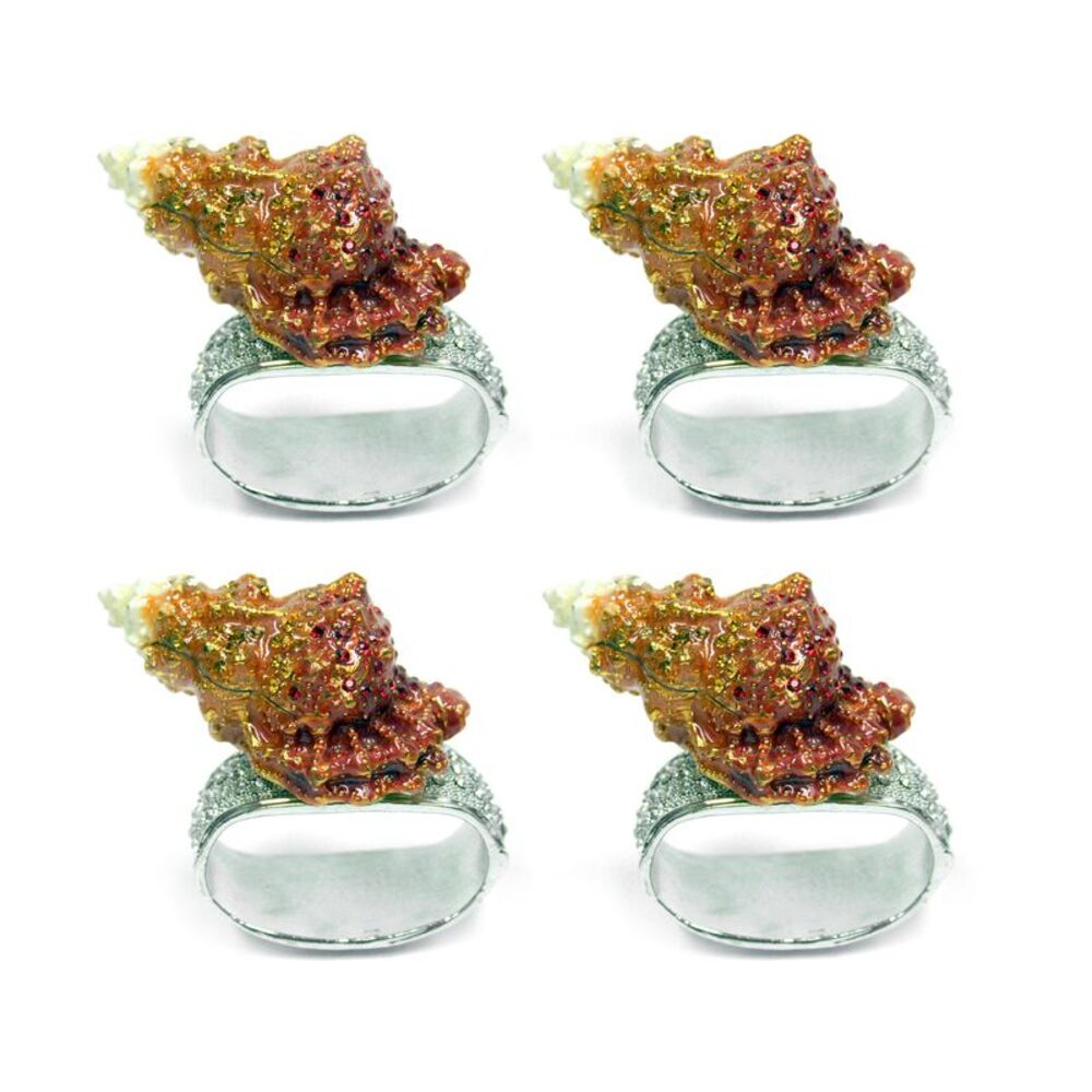 Set of 4 Rhinestone Encrusted Metal Conch Shell Napkin Rings